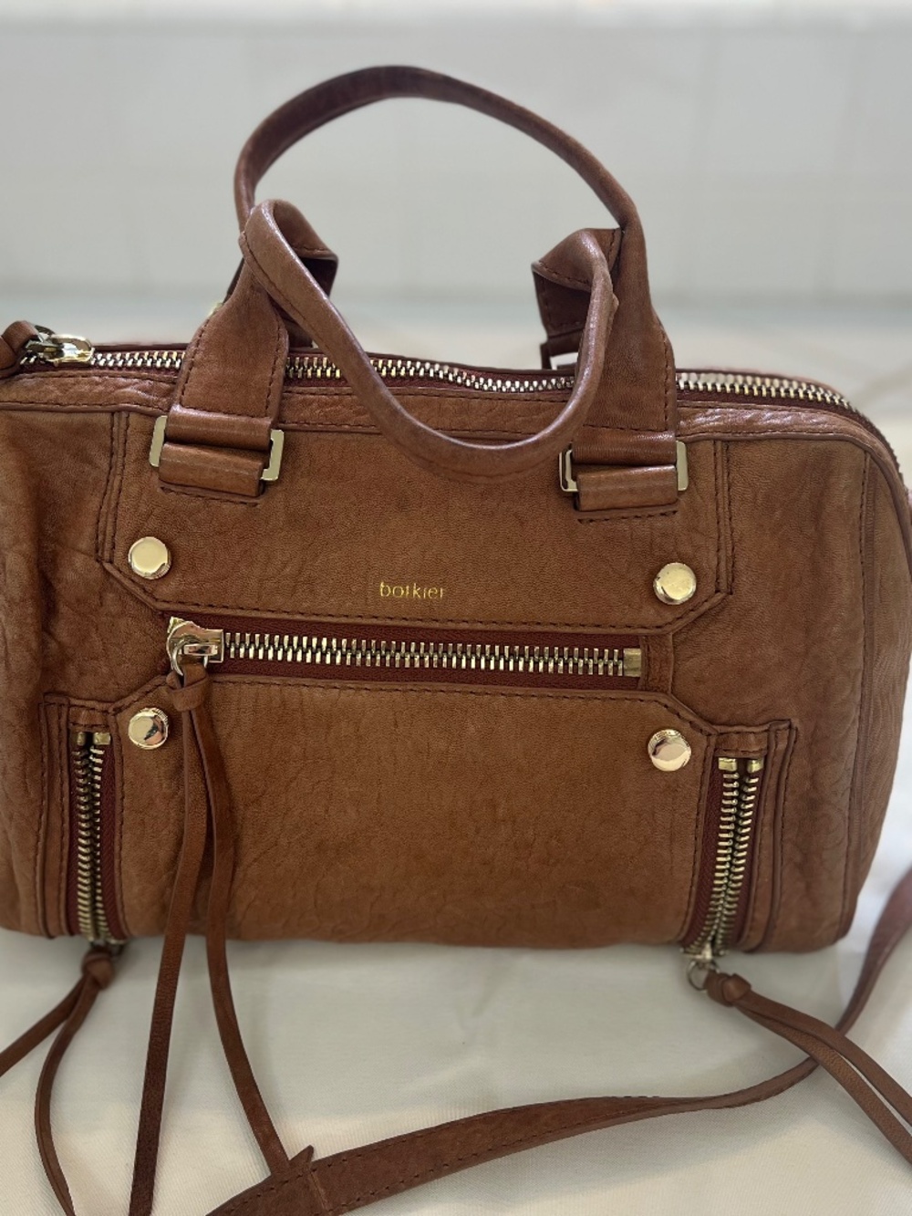Botkier Satchel Bag Tan Pebbled Leather Gold Hardware Handbag - Picture 4 of 9